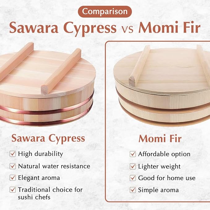 TIKUSAN Wooden Hangiri Sushi Rice Mixing Tub PP Band with Lid Made in Japan Made of Momi Fir Sushi Rice Bowl Sushi Oke (13" (33cm))