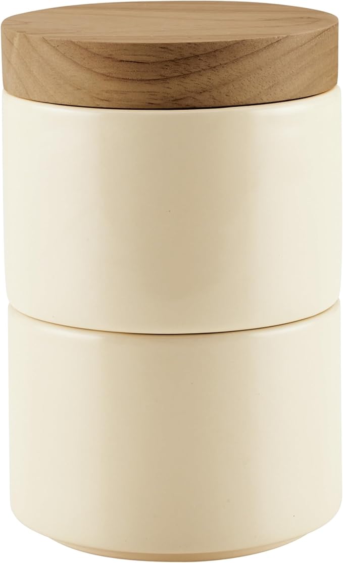 Rachael Ray Ceramics Stacking Spice Box Set with Lid, 3 Piece, Almond