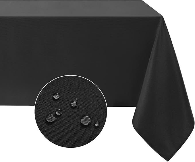 Softalker Rectangle Tablecloth, Waterproof & Stain Resistant Table Cloths Wrinkle Free Fabric Washable 210GSM Polyester Table Cover for Dining/Party/Outdoor - 90 x 132 inch,Black