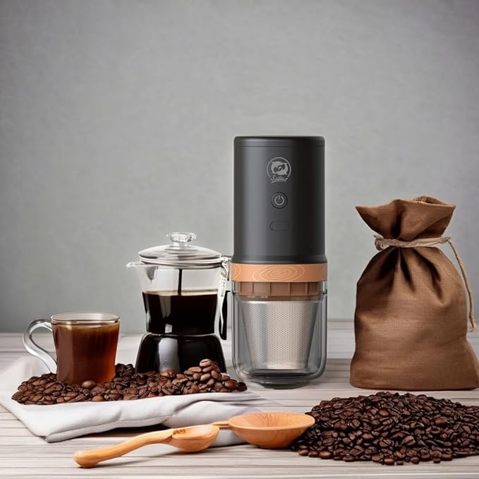 2-IN-ONE Compact Electric Burr Coffee Grinder Durable SUS420 Stainless Steel Grinding Core | Double Brewing Model | One Press | USB Charging Electric Coffee Grinder Mini Camping