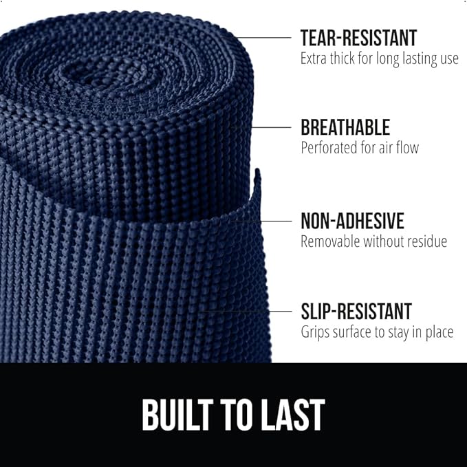 GORILLA GRIP powerGRIP Drawer Shelf and Cabinet Liner, Thick Strong Hold, Non-Adhesive Liners Protect Kitchen Cabinets and Cupboard, Bathroom Drawers, Easy Install, Breathable Mat, 20" x20', Navy Blue