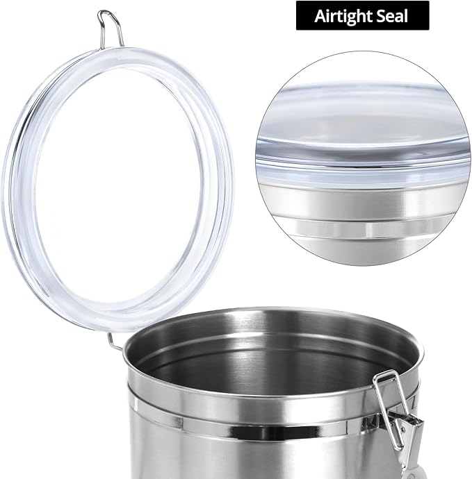 QWORK 160oz Stainless Steel Airtight Canister with Clear Lid for Kitchen Storage | Large Metal Pantry Storage Canister for Coffee Beans, Flour, Tea, Sugar, Cereals