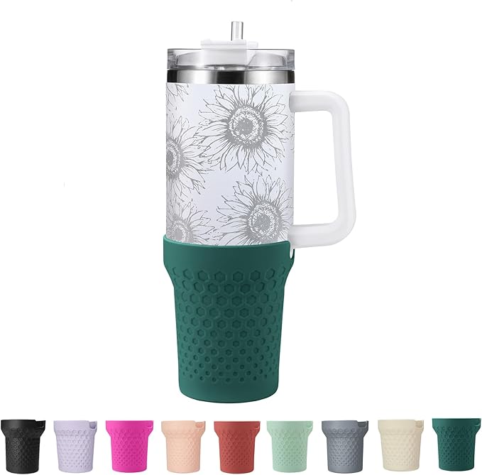 Silicone Boot for Stanley, Cup Bottom Protector Sleeve Accessories for Stanley Quencher H2.0 FlowState Tumbler 20oz/30oz/Stanley Adventure Quencher Tumbler 24oz (Dark Green)