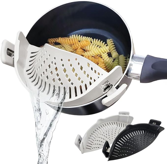 Silicone Clip-On Strainer for Pots and Pans (2 Pack) – Easy One-Handed Pasta and Noodle Draining Tool, BPA-Free Kitchen Gadget, Dishwasher Safe