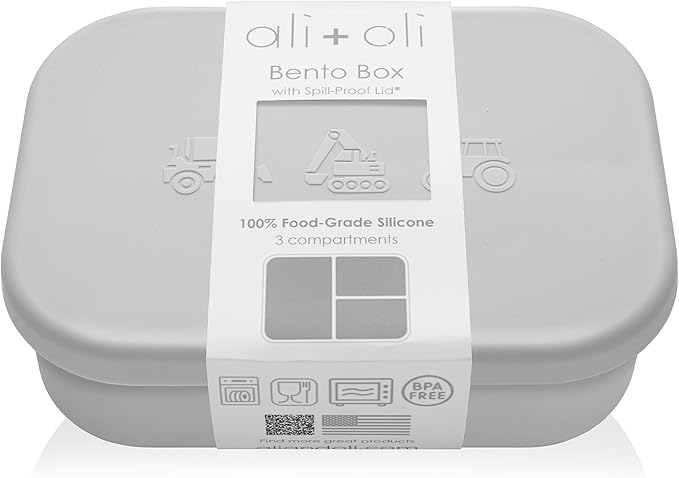 Ali+Oli Silicone Bento Box (Construction) Lunch Box for Kids, Toddlers, Preschoolers & Adults | BPA-Free and Spill-Proof | Ideal for School, and On-the-Go Meals| Perfect for Lunch, Snacks, and Meals