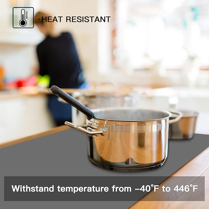 2MM Thick Silicone Countertop Mat, 35.4"x 23.6" Silicone Mats for Kitchen Counter, Nonslip Heat Resistant Mat, Large Kitchen Counter Mats, Waterproof Countertop Protector, Dark Gray
