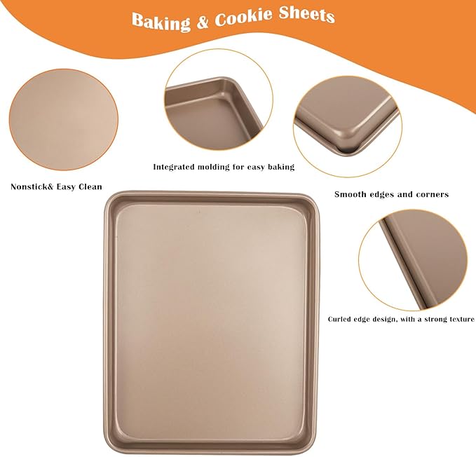 Baking Sheet Pans,2 Pack Nonstick Baking Pans Cookie Sheet Brownie Pan,Bread & Cake Pan, Toaster Oven Tray Bakeware, Small Nonstick Baking Tray, Heavy-Duty Bread Loaf Pan (12.8 x 10.7 x 1.2 Inches)