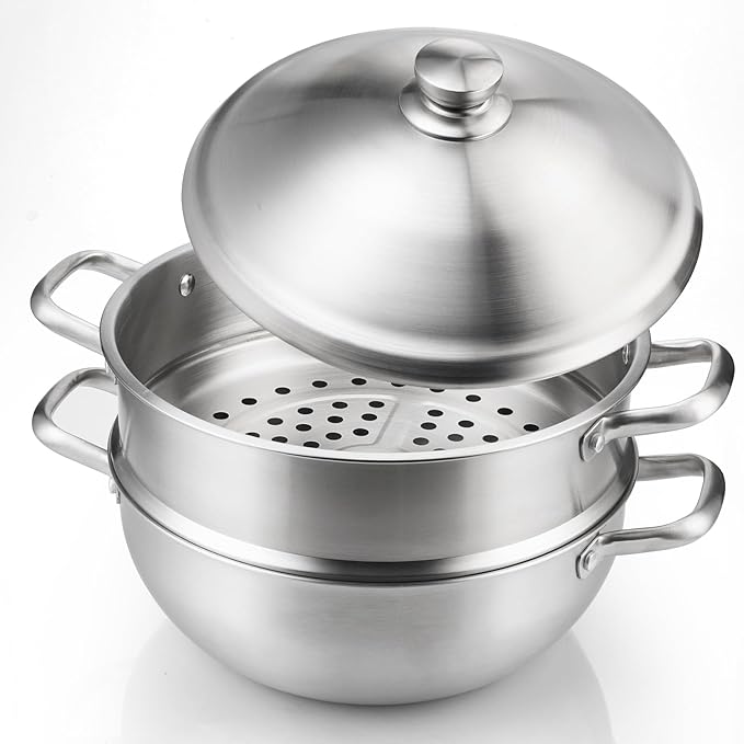 Delarlo Tri-Ply Stainless Steel Steamer Pot 12 Inch Everyday Pan With Lid,kitchen everything pan, Chef's Pans,Induction Cooking Pot, 7QT Stock Pot Dishwasher and Oven Safe