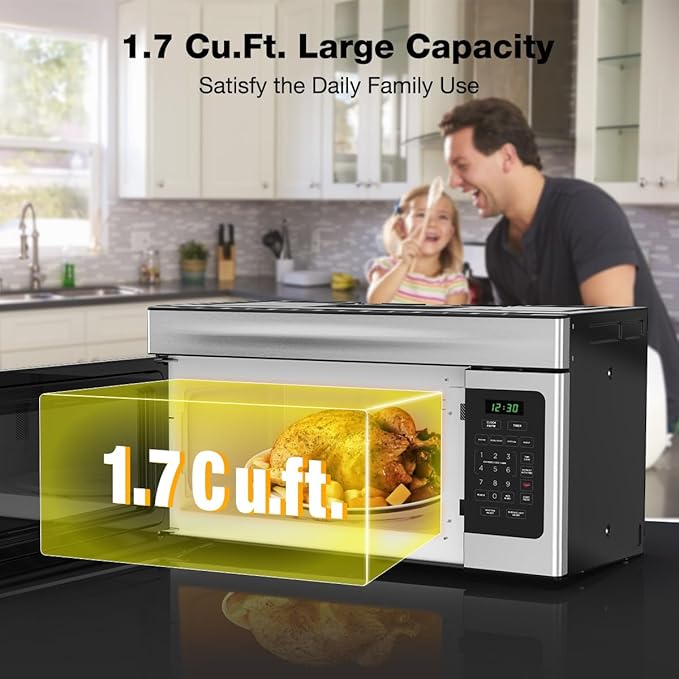 30" Over the Range Microwave Oven, ThermoMate 1.7 Cu. Ft. Capacity Microwave Over the Stove with One Touch, 1000 Cooking Watts, 300 CFM, 10 Power Levels, LED Lighting, Stainless Steel