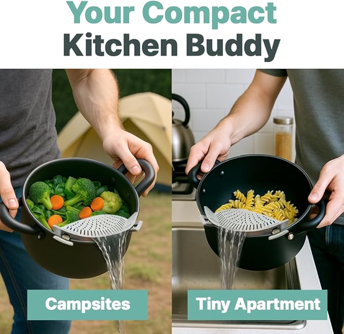 Silicone Clip-On Strainer for Pots and Pans (2 Pack) – Easy One-Handed Pasta and Noodle Draining Tool, BPA-Free Kitchen Gadget, Dishwasher Safe