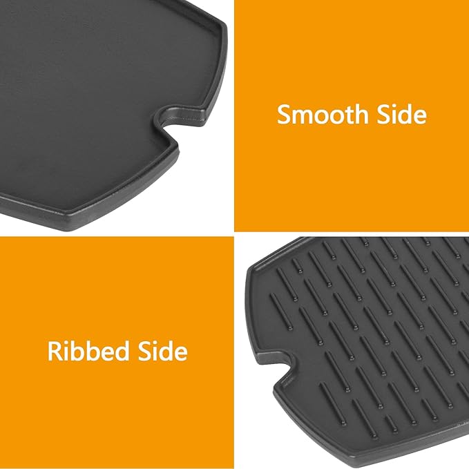 BBQ PLUS 7582 Cast Iron Cooking Griddle for Weber Baby Q Series Parts Weber Q1000 Grill Accessories Q100 Q120 Q1200 Sreies,Grill Griddle Replacement for Weber 386001 386002,16.7"x12.4" with Carry Bag