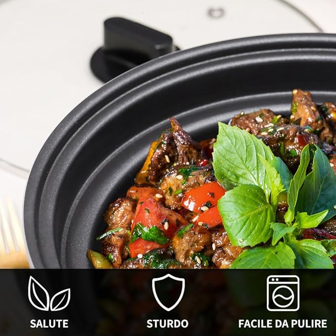 5.5QT Programmable Slow Cooker With Timer,Non Stick Aluminum Alloy Liner.SLOW COOK HIGH/SLOW COOK LOW/WHITE RICE/STEAM/SAUTE/WARM/DELAY,and Other Practical Functions