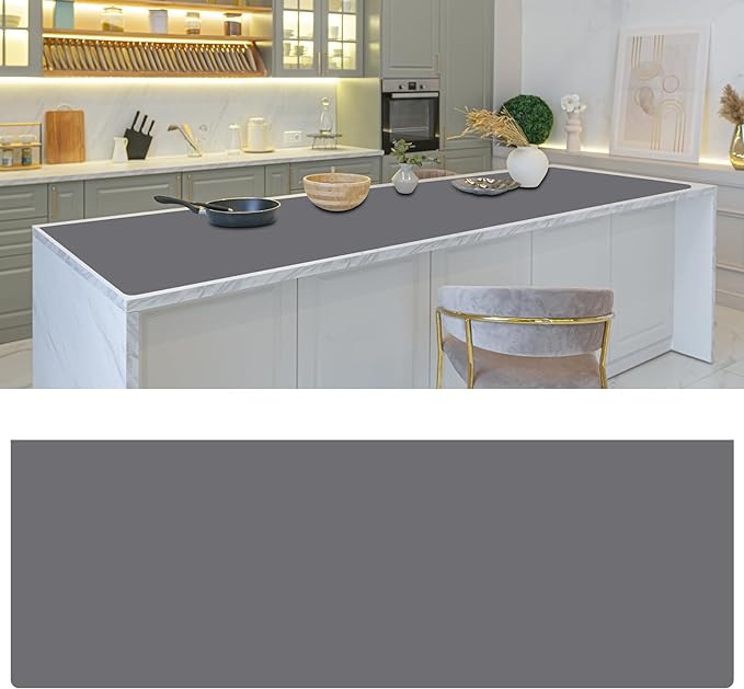 Hushee Silicone Mats for Kitchen Counter in Roll 120'' x 24'' Nonslip Cuttable Heat Resistant Mat for Kitchen Countertop Placemat(Dark Gray)