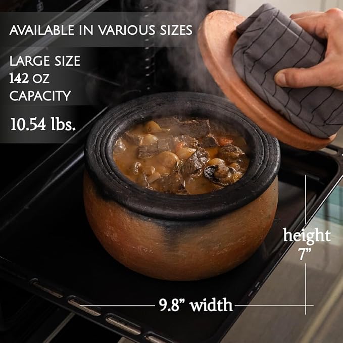 Hakan Efes Terracotta Cooking Pot with Lid, LARGE 4.4 Quarts Clay Pots for Cooking, Rice Pots, UNGLAZED Twice Baked Traditional Casserole for Cooking on STOVE Top, Vintage Roaster, 142 oz (4.2 L)