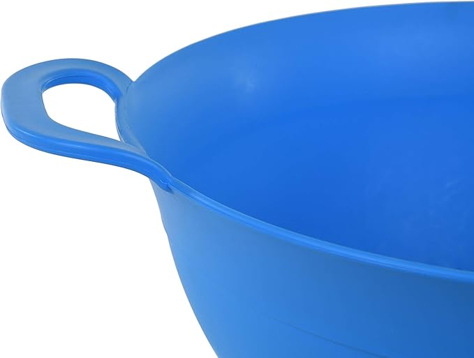 Mintra Home Plastic Strainer Colanders Set: 3, 3.5 and 5 Quart (Blue) Double Strong Handles and Deep Bowl, Safe BPA-Free - Use for Pasta, Noodles, Spaghetti, Vegetables (Assorted Sizes 3pk)