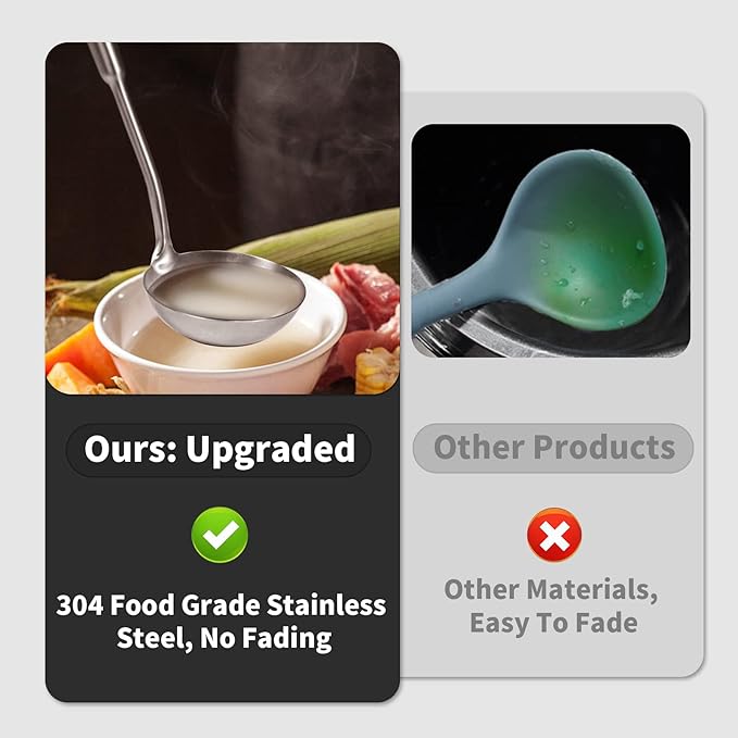 Newness Soup Ladle, [Rustproof, Heat Resistance, Integral Forming] Resilient 304 Stainless Steel Soup Spoon with Vacuum Ergonomic Round Handle, Cooking Spoon for Kitchen, 13.7 Inches