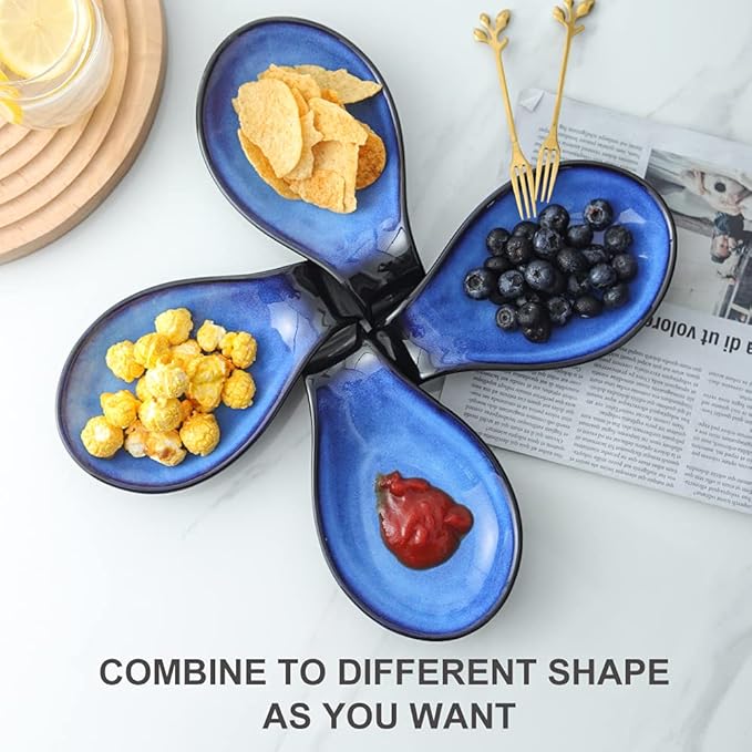 Nihow Ceramic Spoon Rest: 4 Inch Stable Utensil Rest - Heat Resistant Spoon Holder for Kitchen counter/Countertop/Stove Top - Dishwasher Safe - Elegant Black & Blue (Set of 2)