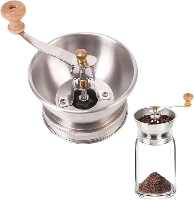 Mason Jar Coffee Grinder - Manual Lid Attachment for Wide Mouth Jars, Stainless Steel & Ceramic Burr, Ideal for Camping & Home Barista