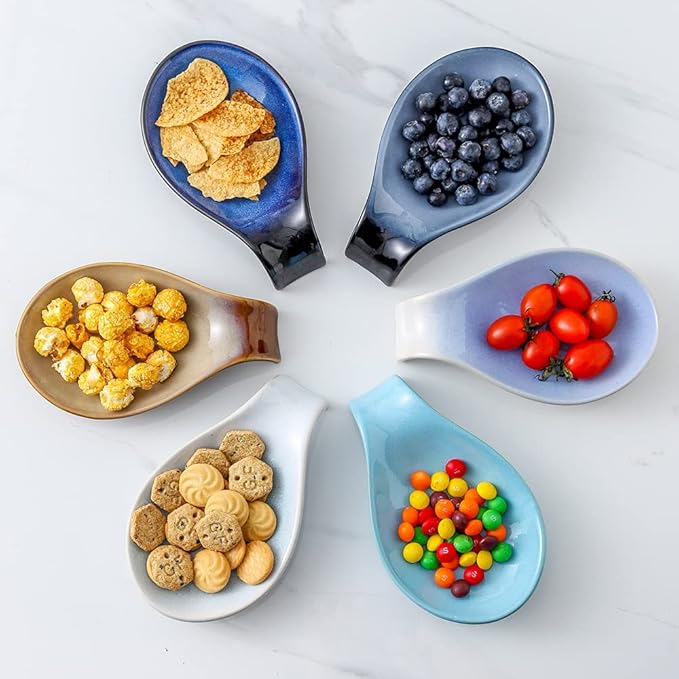 Nihow Ceramic Spoon Rest: 4 Inch Stable Utensil Rest - Heat Resistant Spoon Holder for Kitchen counter/Countertop/Stove Top - Dishwasher Safe - Elegant Black & Grey (1 PC)