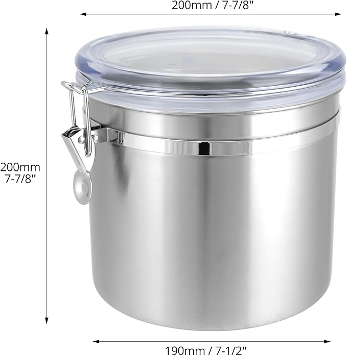 QWORK 160oz Stainless Steel Airtight Canister with Clear Lid for Kitchen Storage | Large Metal Pantry Storage Canister for Coffee Beans, Flour, Tea, Sugar, Cereals