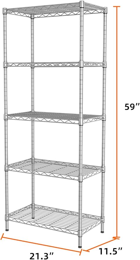 SINGAYE Shelf Wire Shelving Adjustable Storage Shelves Rack Standing Units for Kitchen Closet Laundry Bathroom Organizers Metal Pantry Narrow Mesh Gaps 12" D x 22" W x 59" H Gray