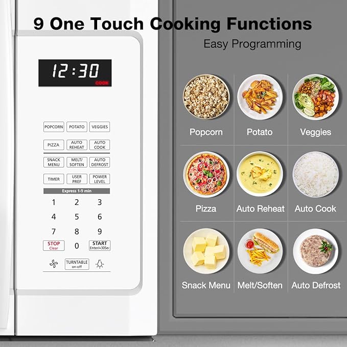 ThermoMate 30" White Over the Range Microwave with 1.9 Cu. Ft. Capacity, Over the Stove with One Touch, 1000 Cooking Watts, 400 CFM and Sensor Cooking, 11 Power Levels, LED Lighting