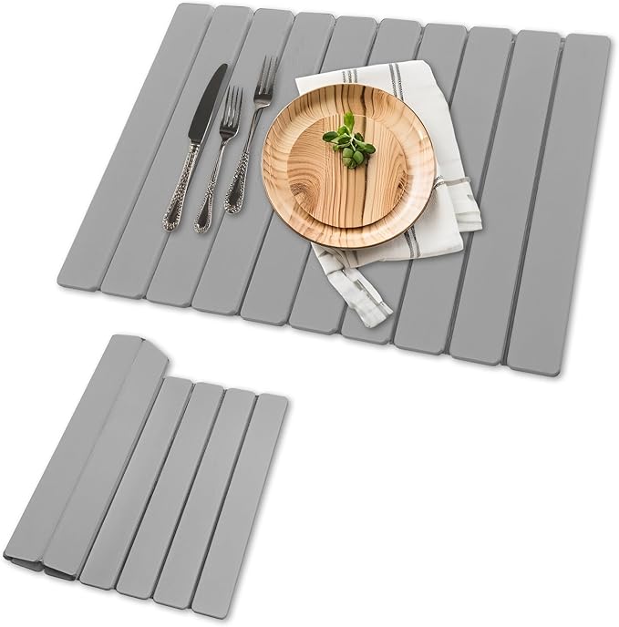 Large Stone Dish Drying Mat for Kitchen Counter, 24"×16" Quick Dry Collapsible Diatomaceous Earth Mat – Super Absorbent Foldable Drying Pad for Dishes (Light Gray, 23.2" x 15.4")