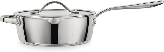Tramontina Tempo Tri-Ply Base Stainless Steel 3.5-Quart Saute Pan with Glass Lid, Induction-Ready Cooking Pan, Oven-Safe, Dishwasher-Safe