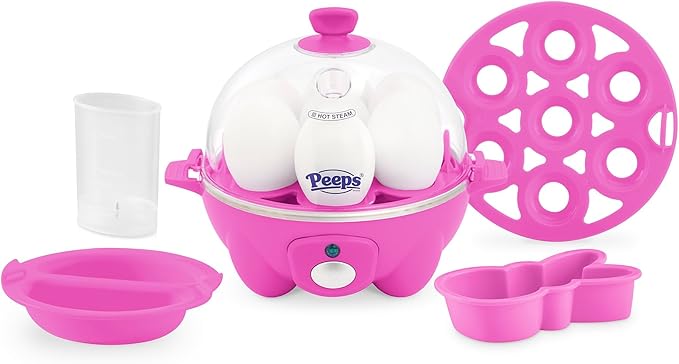 PEEPS x Dash Bunny Rapid Egg Cooker: 7 Egg Capacity Electric Egg Cooker for Hard Boiled Eggs, Poached Eggs, Scrambled Eggs, or Omelets with Auto Shut off Feature - Pink