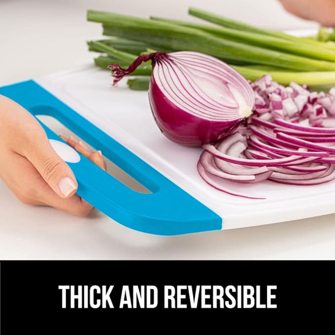 GORILLA GRIP BPA-Free Reversible Kitchen Cutting Board Set of 3, US Designed, Nonporous, Juice Grooves Catch Liquid, Slip Resistant Border, Dishwasher Safe, Durable Large Food Chopping Boards, Aqua