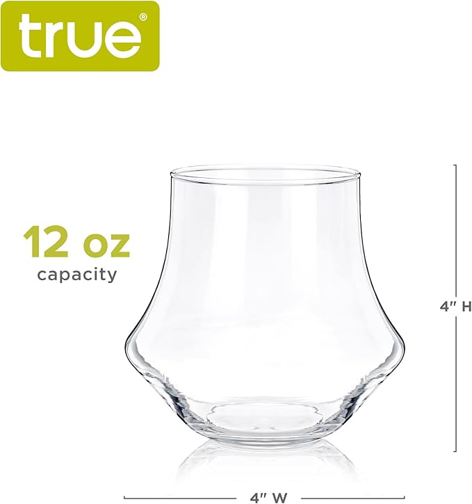 True Whiskey Glasses for Men and Women, Top-notch Bourbon Scotch Whiskey Cups Set, Bar Glassware Drinking Glasses Set of 4, 12 oz