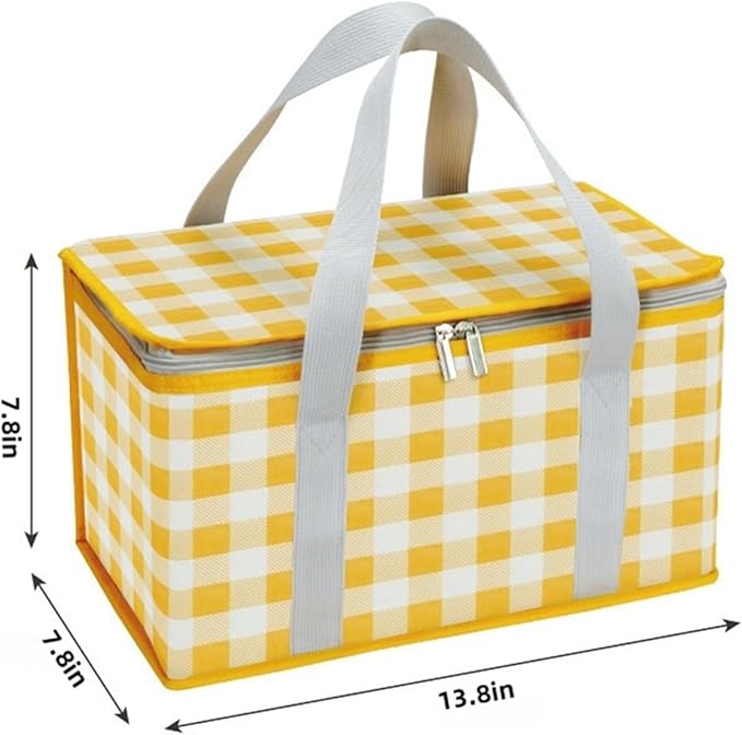 2pcs Insulated Reusable Food Picnic Bag Beach Bags, Beach Bag Cooler Bags with Zippered Top - Insulated Bag for Hot or Cold,Picnic Basket Collapsible, Outdoor Party, Camping,Festivals (B)
