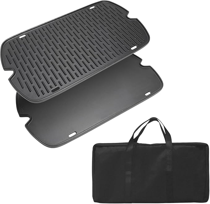 SafBbcue Cast Iron Cooking Griddle for Weber Traveler Portable Series Gas Grill, Griddle Plate for Weber 9010001 9011701 9013001 9020001 9030001 Traveler Portable Grill, Griddle with Carry Bag