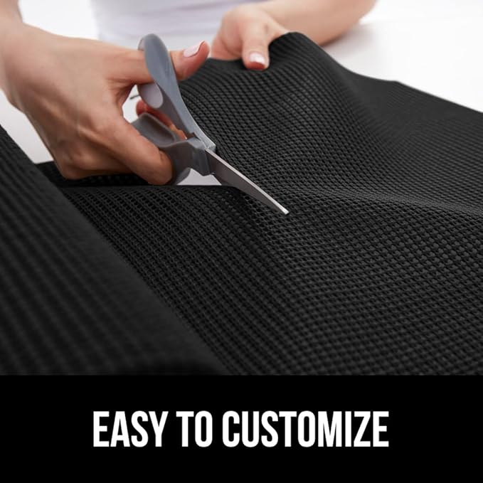 GORILLA GRIP powerGRIP Drawer Shelf and Cabinet Liner, Thick Strong Hold, Non-Adhesive Liners Protect Kitchen Cabinets and Cupboard, Bathroom Drawers, Easy Install, Breathable Mat, 12" x20', Black