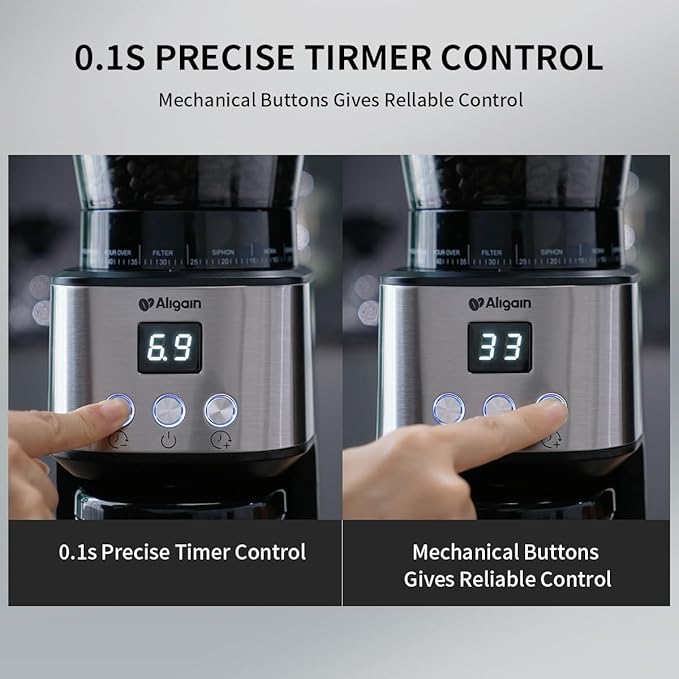 Stainless Steel Burr Coffee Grinder with 51 Grind Settings，Grind Timer,Electric Coffee Grinder for Espresso/Drip/Pour Over/Cold Brew/French Press Coffee Maker，120V/165W