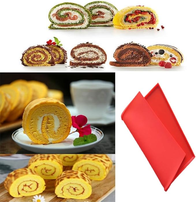 Swiss Roll Cake Mat - Flexible Multipurpose Silicone sheet Nonstick jelly roll pan Baking Tray Pastry Mat Pizza Cookies Mold（set of 2）