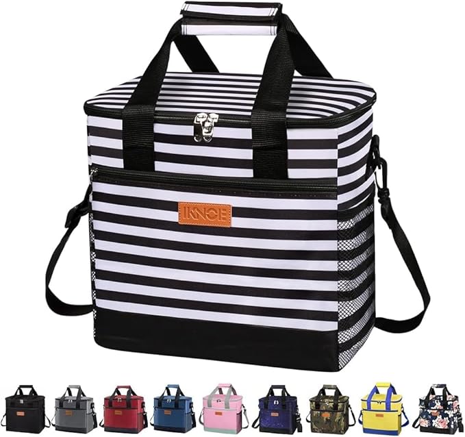 iknoe Large Cooler Bag Collapsible, 15L Insulated Bags, Leakproof Lunch Cooler Tote with Multi-Pockets for Adult, Insulated Lunch Box for Beach, Picnic,Work, Yellow 24-Can
