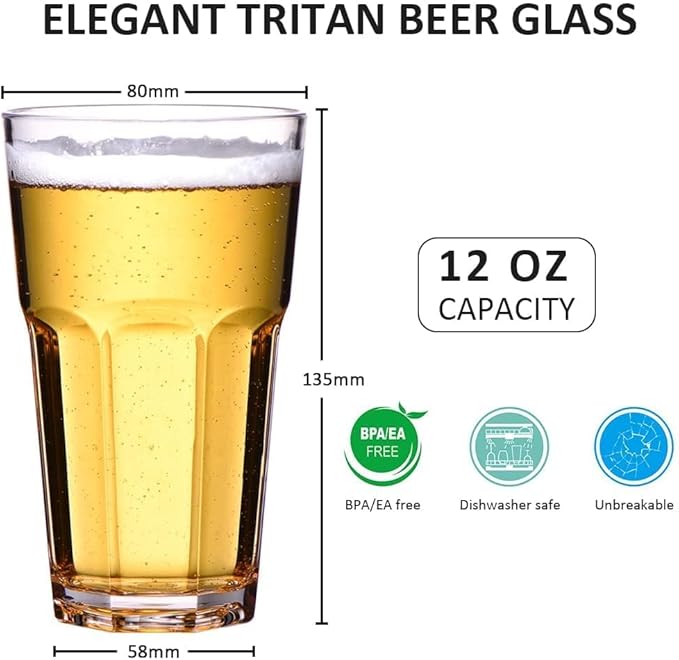 MICHLEY Unbreakable Drinking Glasses Set of 2, 12oz Tritan Plastic Highball Glass, Tumbler Glassware for Water Beer Juice