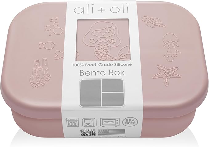 Ali+Oli Silicone Bento Box (Mermaid) Lunch Box for Kids, Toddlers, Preschoolers & Adults | BPA-Free and Spill-Proof | Ideal for School, and On-the-Go Meals| Perfect for Lunch, Snacks, and Meals