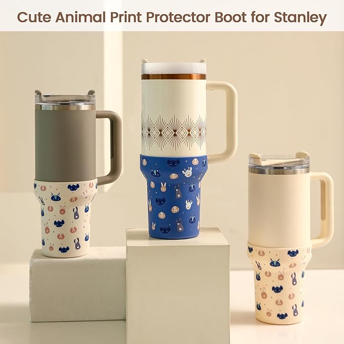 Silicone Boot for Stanley, Cute Print Protector Sleeve for Stanley Quencher H2.0 FlowState Tumbler 40oz / Adventure Quencher Tumbler 40oz Cup Accessories (Light Pink)