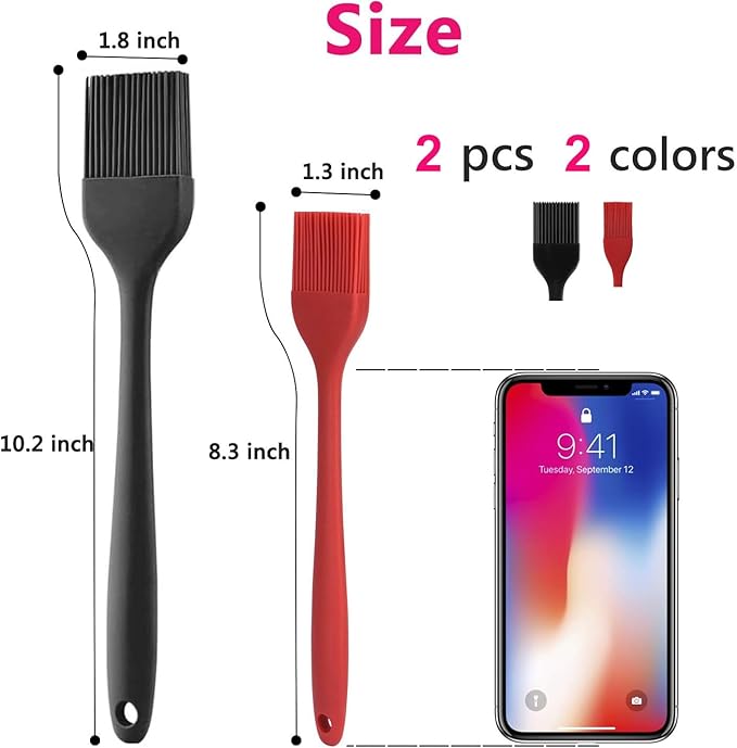 Silicone Basting Pastry Brush Set 2 Pack Heat Resistant Spread Oil Butter Sauce for BBQ Grill Barbeque Kitchen Baking Cooking Pastries, 1 Large & 1 Small