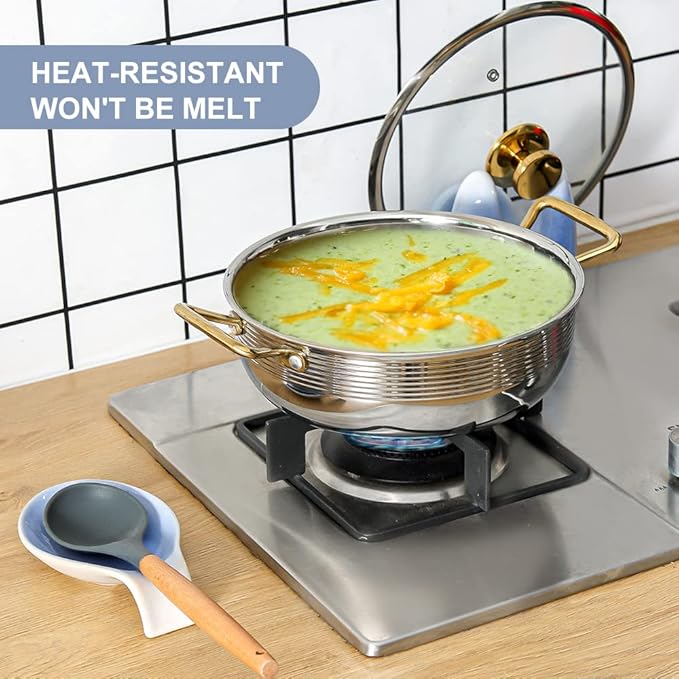 Nihow Ceramic Spoon Rest: 4 Inch Stable Utensil Rest - Heat Resistant Spoon Holder for Kitchen counter/Counter top/Stove Top - Dishwasher Safe - Elegant Blue & White (1 PC)