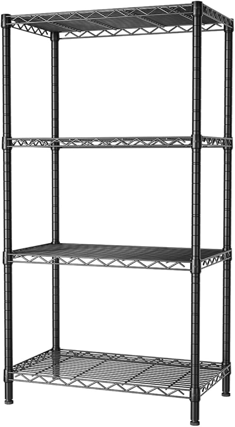 SINGAYE 4 Tier Storage Rack Wire Shelving Unit Shelves Metal for Pantry Closet Shelve Organization Kitchen Laundryroom 800Lbs Capacity 24" D x 14" W x 48" H Black