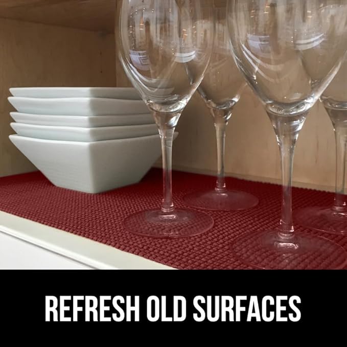 GORILLA GRIP powerGRIP Drawer Shelf and Cabinet Liner, Thick Strong Hold, Non-Adhesive Liners Protect Kitchen Cabinets and Cupboard, Bathroom Drawers, Easy Install, Breathable Mat, 12" x10', Red