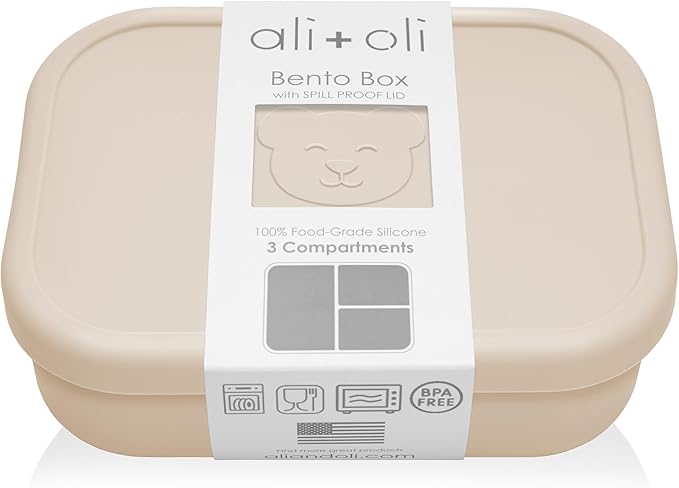 Ali+Oli Silicone Bento Box (Coconut) Lunch Box for Kids, Toddlers, Preschoolers & Adults | BPA-Free and Spill-Proof | Ideal for School, and On-the-Go Meals| Perfect for Lunch, Snacks, and Meals