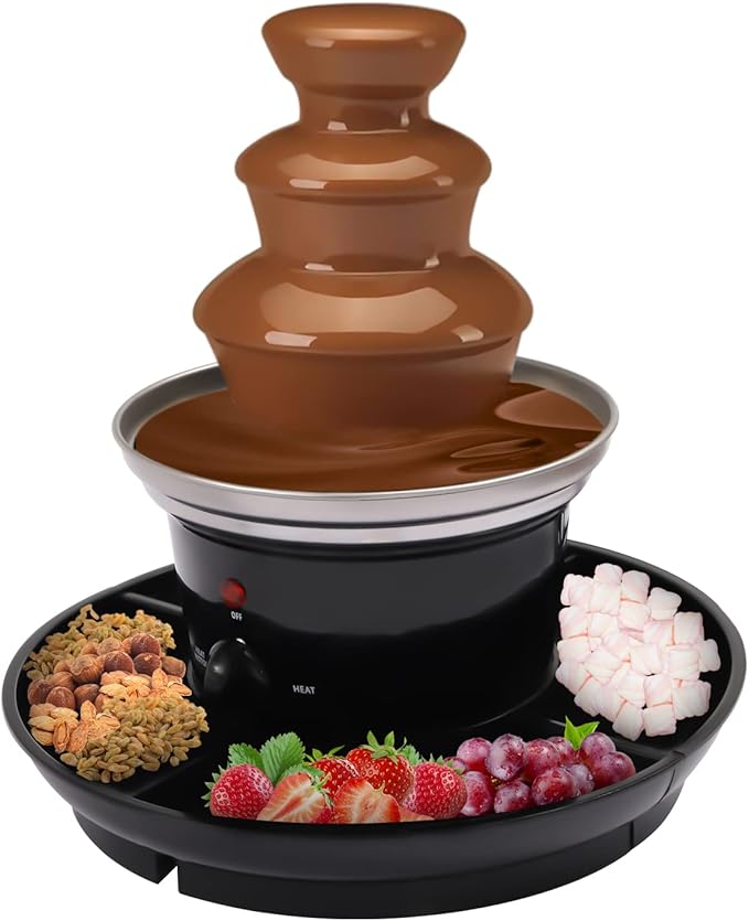 "Classic" Chocolate for Chocolate Fountain, 3 Tier Heated Chocolate Melts Dark Dipping Chocolate Electric Fondue Machine for Party, Wedding, Events (3 Tier Black Chocolate Fountain)