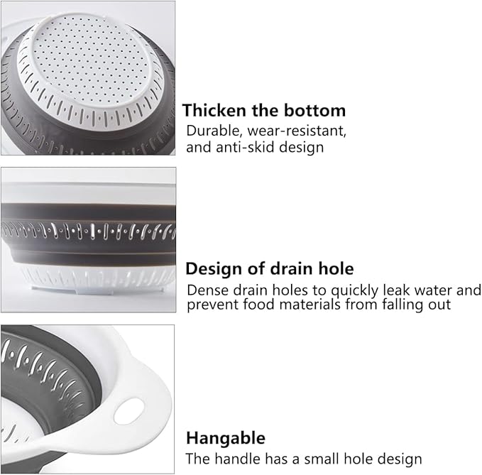 Collapsible Colander and Strainer,Silicone Strainer Colanders & Food Strainers,for Vegetable and Fruit, Kitchen Essentials (3, Green, 1.3L+2.1L+2.5L)