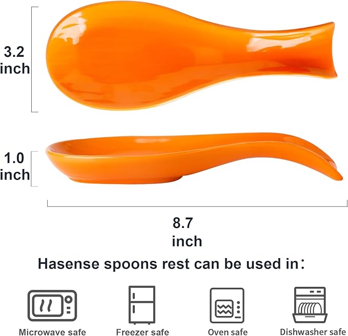 Hasense Spoon Rest for Stove Top, Cooking Spoon Holder for Kitchen Counter, Porcelain Utensil Rest for Spatula, Ladle and Tong, Modern Classic Kitchen Coffee Bar Decor, Orange