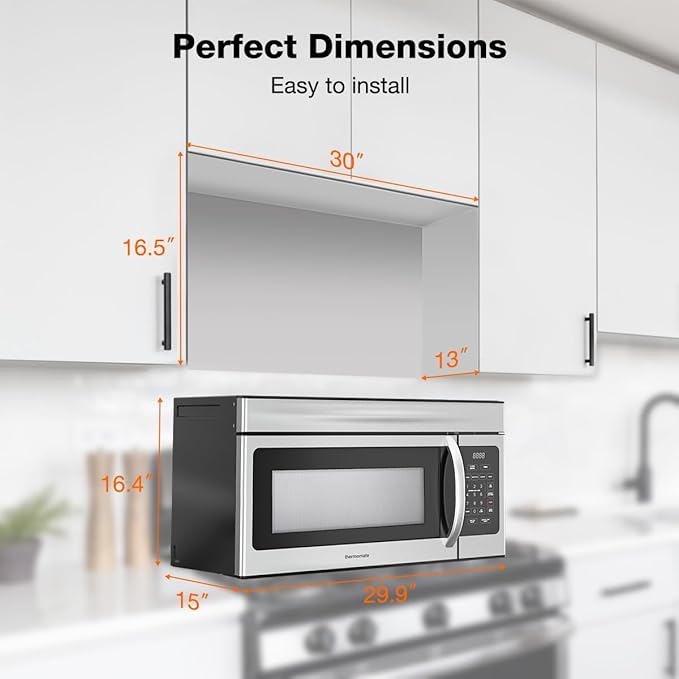 30" Over the Range Microwave Oven, ThermoMate 1.7 Cu. Ft. Capacity Microwave Over the Stove with One Touch, 1000 Cooking Watts, 300 CFM, 10 Power Levels, LED Lighting, Stainless Steel