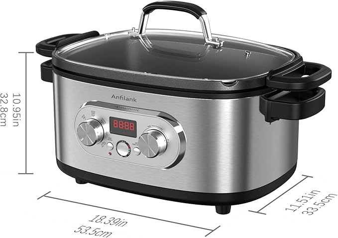 10-in-1 Programmable Slow Cooker with Timer, 6.8 Quart Crock Pot, Presets to Sous Vide, Bake, Sauté, Cook Rice& More, Nonstick Dishwasher-Safe Pot, Adjustable Temp&Time, Stainless Steel